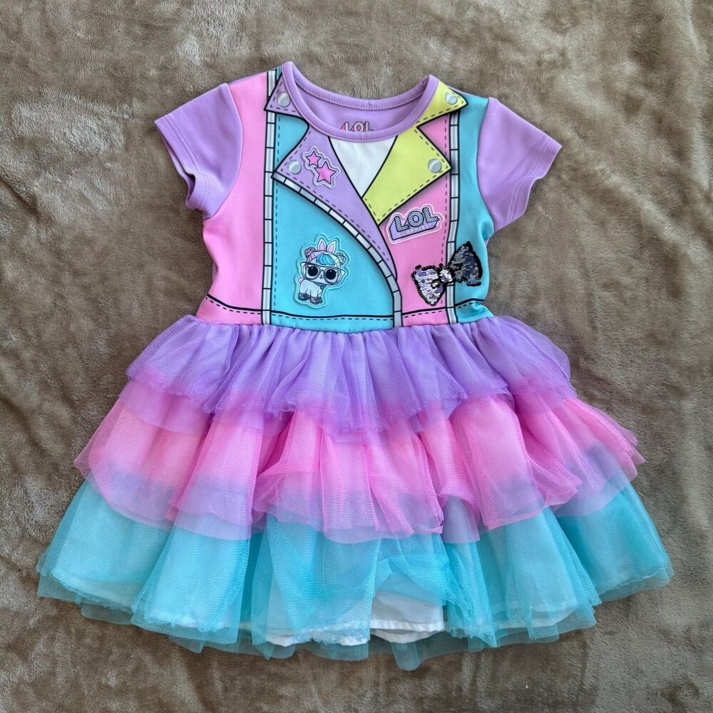 L.O.L. Surprise! Girls Tutu Dress Rainbow Pastel Sequin Bow Size 4/5
